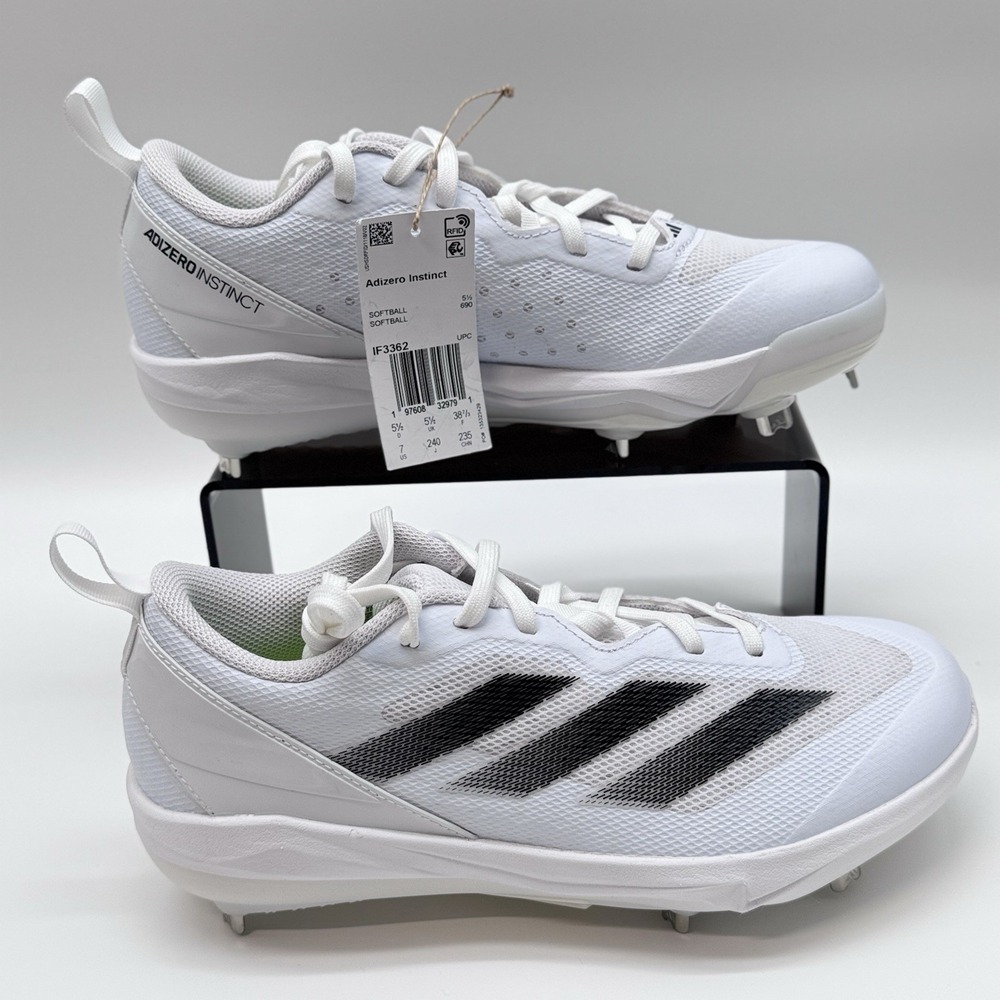 Size 7W- Adidas Adizero Instinct Women's Softball Cleats,‎ White/Black Stripes